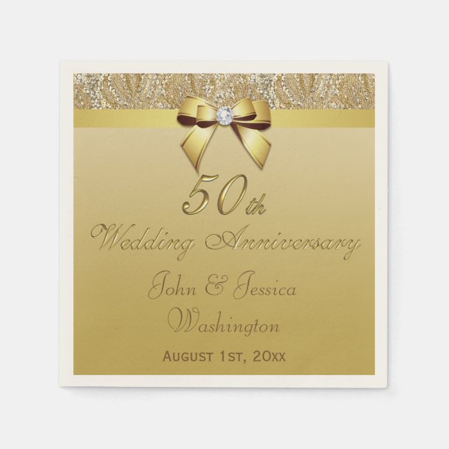 Personalised 50th Gold Wedding Anniversary Napkin (Front)