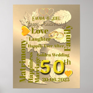 Personalised 50th Gold Wedding Anniversary Poster