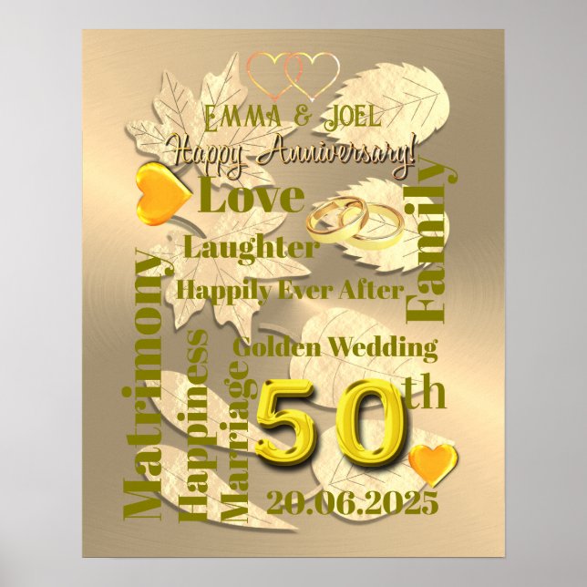 Personalised 50th Gold Wedding Anniversary Poster (Front)