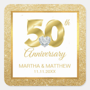 Personalised 50th Gold Wedding Anniversary Square Sticker