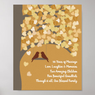 Personalised 50th Gold Wedding Anniversary Tree Poster