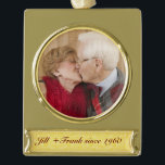 Personalised 50th Golden Wedding Anniversary Gold Plated Banner Ornament<br><div class="desc">Personalise it with your own photo and text,  perfect for a 50th Golden Wedding Anniversary gift keepsake for couples or add any photo for your special occasion. Customise it to adjust text colour,  font and font size.</div>