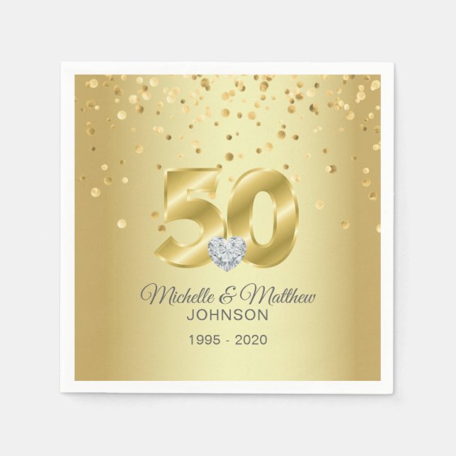 Personalised 50th Golden Wedding Anniversary Napkin (Front)