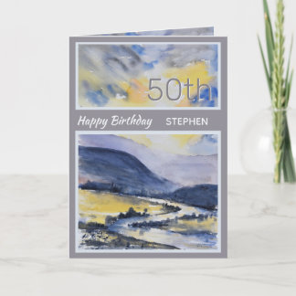 Personalised 50th Mountain Scenic Birthday Card