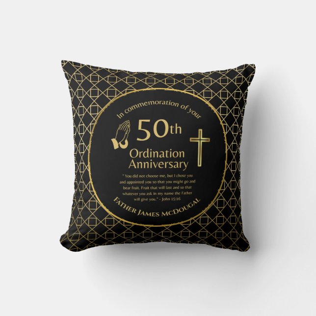 Personalised 50th Ordination Anniversary Priest Cushion (Front)