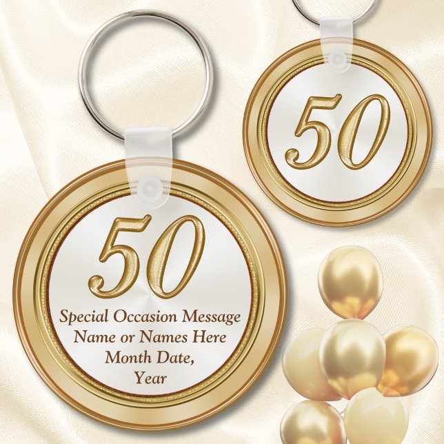 Personalised 50th Reunion Gifts Keychains (Golden anniversary party favors. 50 year anniversary party favors. 50 year class reunion souvenirs.)