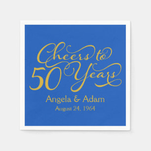 Personalised 50th Wedding Anniversary Blue Gold Napkin
