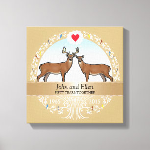 Personalised 50th Wedding Anniversary, Buck & Doe Canvas Print