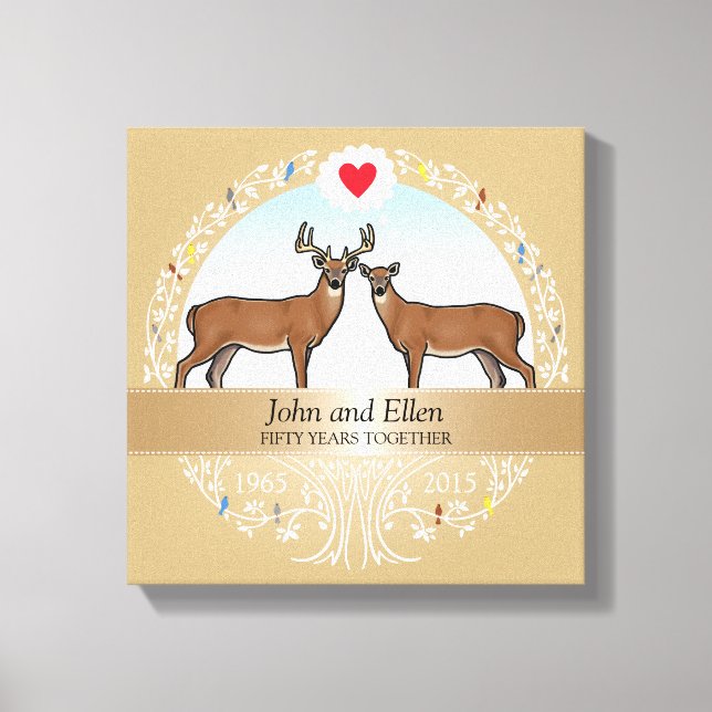Personalised 50th Wedding Anniversary, Buck & Doe Canvas Print (Front)
