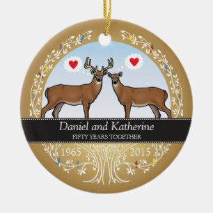 Personalised 50th Wedding Anniversary, Buck & Doe Ceramic Tree Decoration