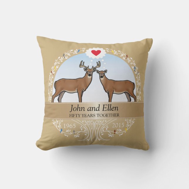 Personalised 50th Wedding Anniversary, Buck & Doe Cushion (Front)