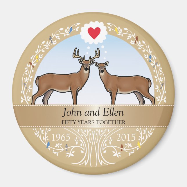 Personalised 50th Wedding Anniversary, Buck & Doe Magnet (Front)