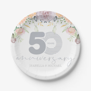 Personalised 50th Wedding Anniversary Floral Paper Plate