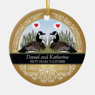 Personalised 50th Wedding Anniversary, Geese Ceramic Tree Decoration