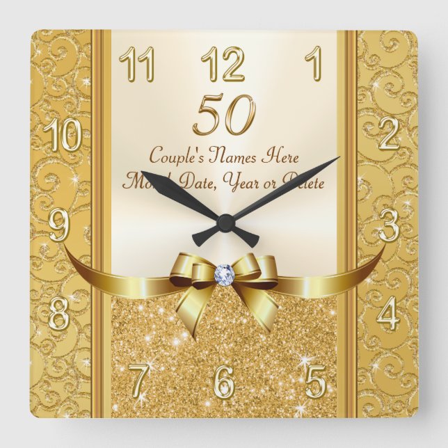 Personalised 50th Wedding Anniversary Gifts, Clock (Front)