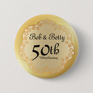 Personalised 50th Wedding Anniversary Gold 6 Cm Round Badge