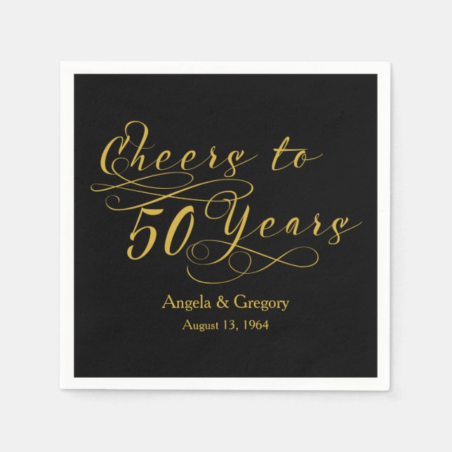 Personalised 50th Wedding Anniversary Gold Black Napkin (Front)