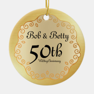 Personalised 50th Wedding Anniversary Gold Ceramic Tree Decoration