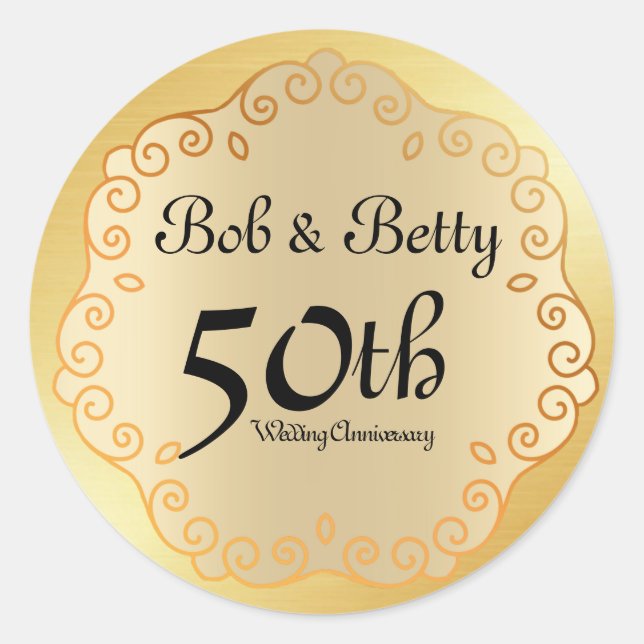 Personalised 50th Wedding Anniversary Gold Classic Round Sticker (Front)