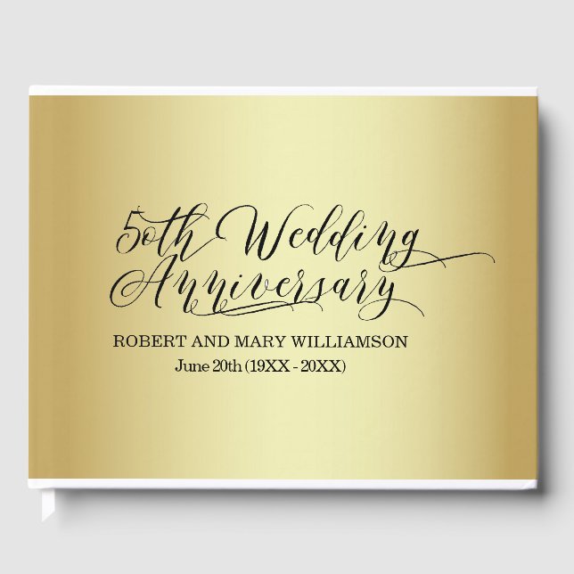 Personalised 50th Wedding Anniversary Gold Guest Book (Front)