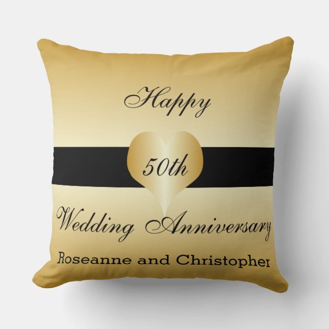 Personalised 50th Wedding Anniversary Gold Heart Cushion (Front)