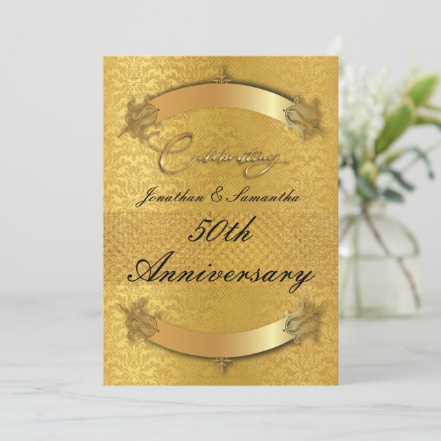 Personalised 50th wedding Anniversary Gold  Invitation (Standing Front)