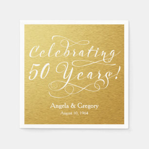 Personalised 50th Wedding Anniversary Gold White Napkin