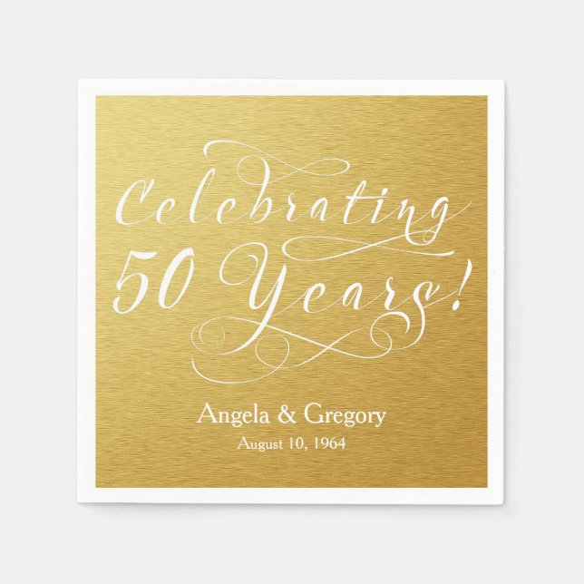 Personalised 50th Wedding Anniversary Gold White Napkin (Front)