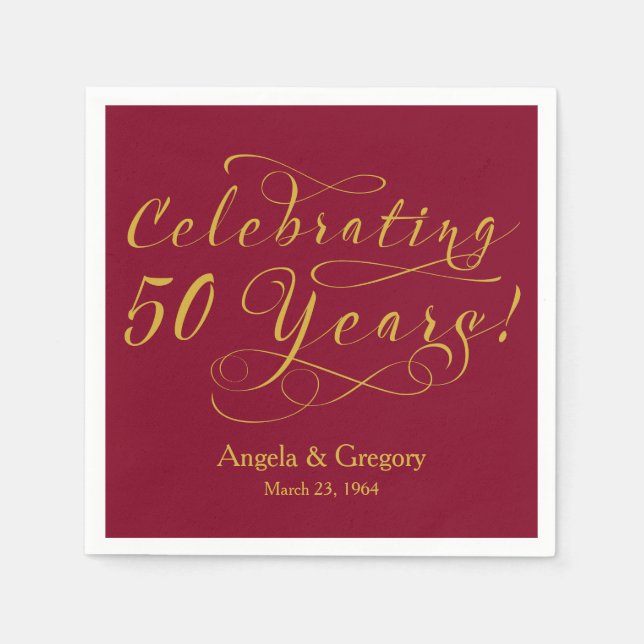 Personalised 50th Wedding Anniversary Gold Wine Napkin (Front)