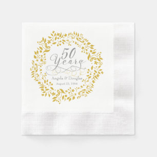 Personalised 50th Wedding Anniversary Gold Wreath Napkin