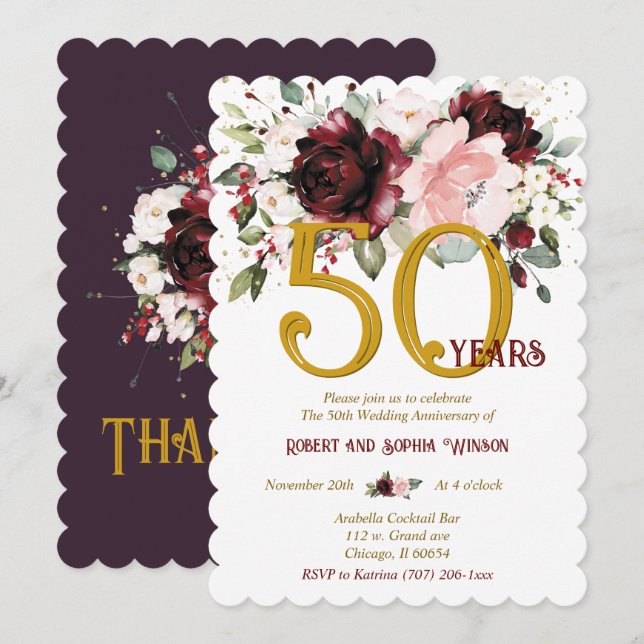 Personalised  50th Wedding Anniversary Invitation (Front/Back)