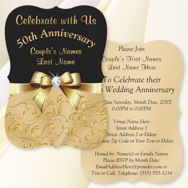 Personalised 50th Wedding Anniversary Invitations (Black and Gold 50th Anniversary Invitations. 50th wedding anniversary invitations. 50th anniversary.)
