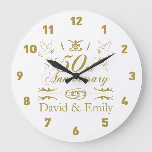 Personalised 50th Wedding Anniversary Large Clock (Front)