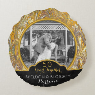 Personalised 50th Wedding Anniversary Photo Golden Round Cushion