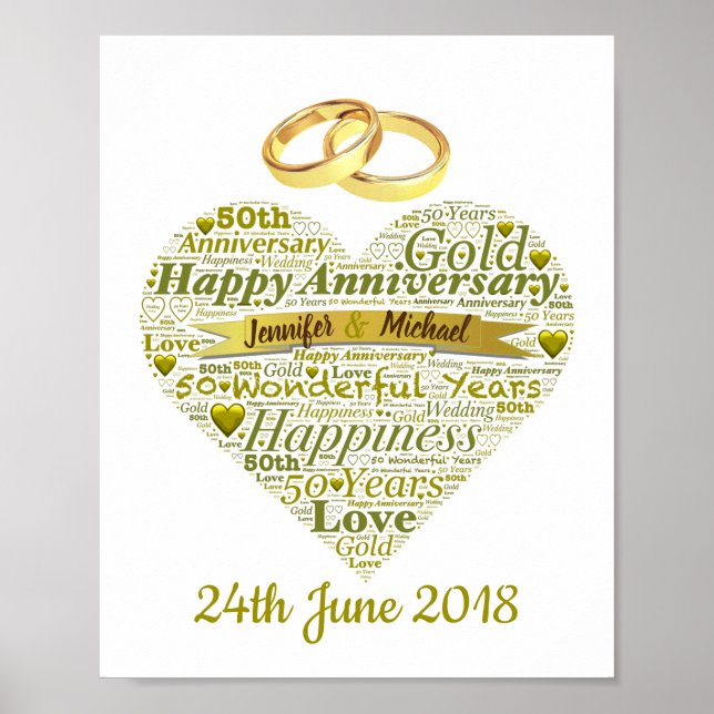 Personalised 50th Wedding Anniversary Word Art Poster (Front)