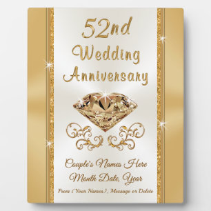 Personalised 52nd Wedding Anniversary Gift Plaque