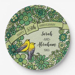 Personalised 55th Anniversary Emerald Floral Birds Paper Plate