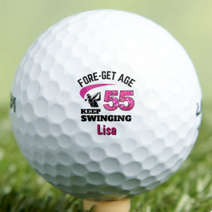Personalised 55th Birthday Co-Worker Gift Pink Fun Golf Balls
