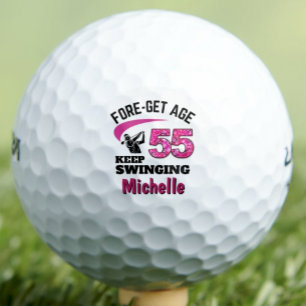 Personalised 55th Birthday Gift Pink Fun Custom Golf Balls