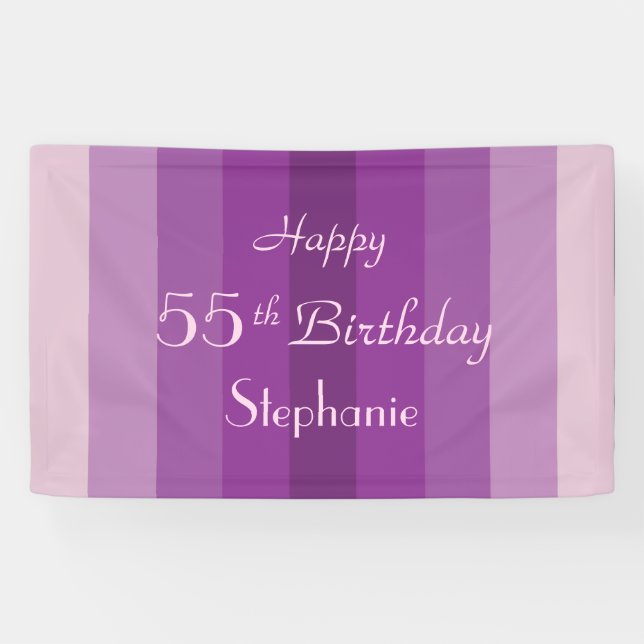 Personalised 55th Birthday Sign Purple Stripes (Horizontal)