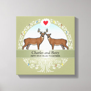 Personalised 55th Wedding Anniversary, Buck & Doe Canvas Print