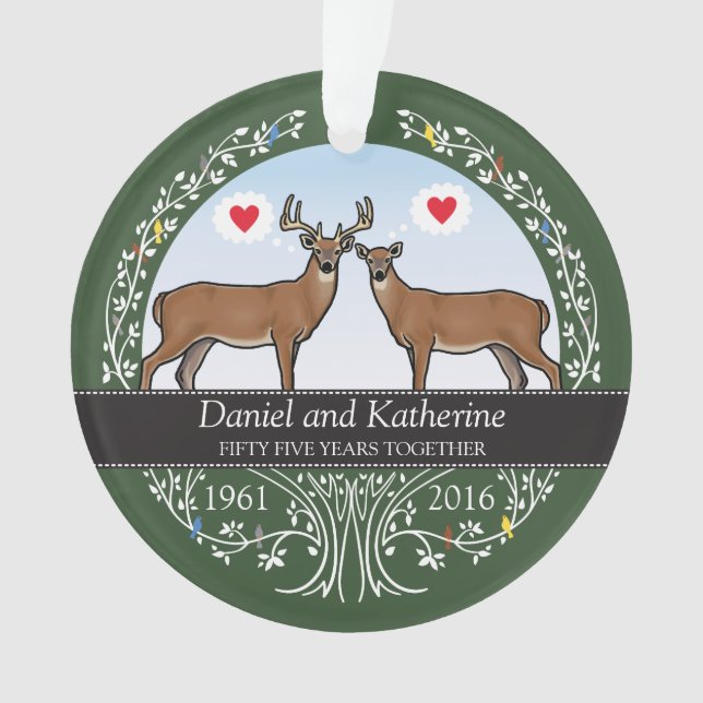 Personalised 55th Wedding Anniversary, Buck & Doe Ornament (Front)