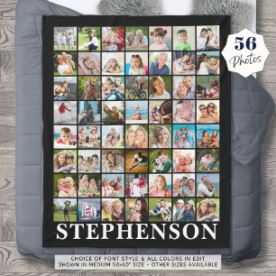 Personalised 56 Photo Collage Black Fleece Blanket