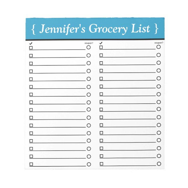 Personalised 5.5" x 6" Blue Grocery List Notepad (Front)
