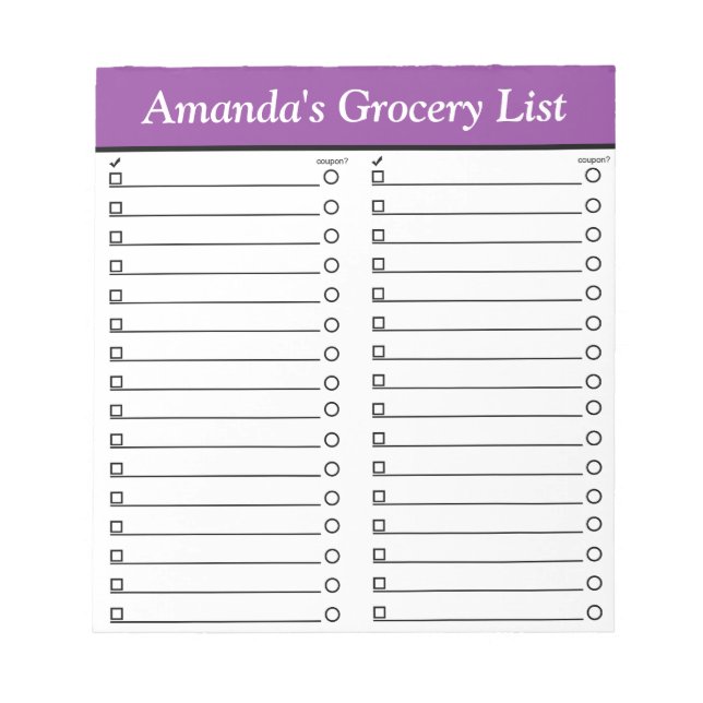 Personalised 5.5" x 6" Purple Grocery List Notepad (Front)