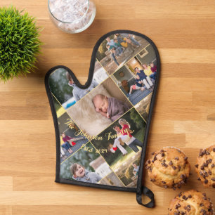 Personalised 5 Family Photo Collage Monogrammed Oven Mitt
