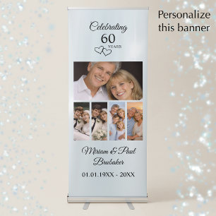 Personalised 5 Photo 60th Anniversary Welcome Retractable Banner