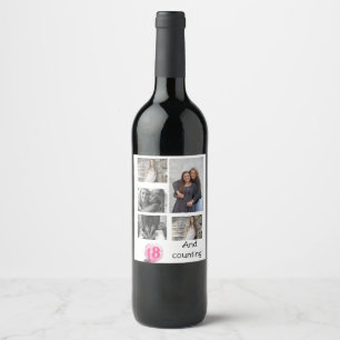 Personalised 5 Photo collage   18th Birthday Wine Label