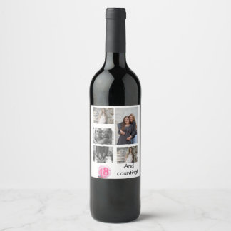 Personalised 5 Photo collage | 18th Birthday Wine Label