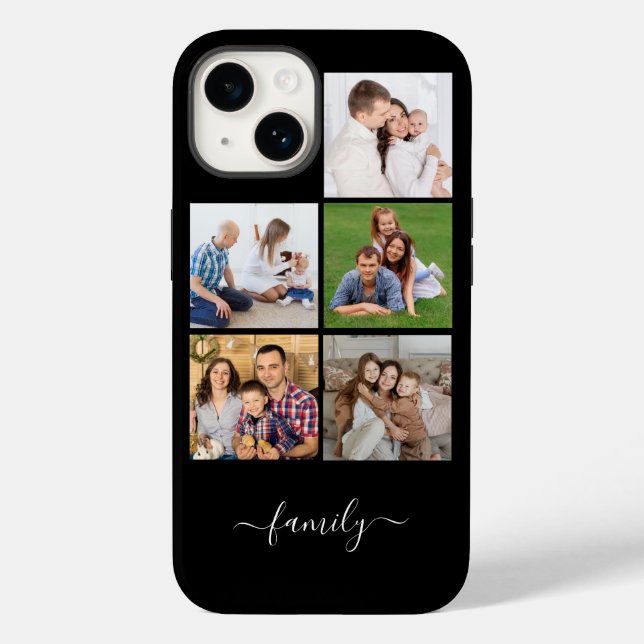 Personalised 5 Photo Collage family, Custom text  Case-Mate iPhone Case (Back)
